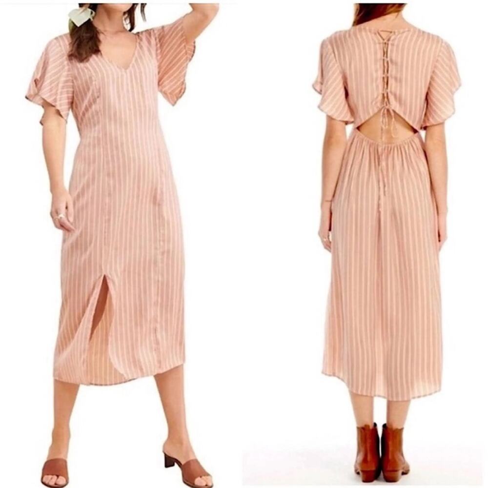 Saltwater Luxe Free People Blush Pink Stripe Puff Sleeve Maxi Dress | NWT | XS